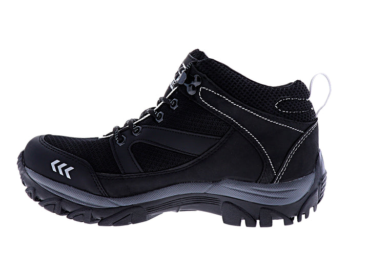 Zapato deportivo tipo botín marca 4x4 en colores negro y gris con detalles blancos y suela robusta.