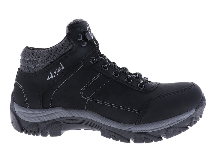 Bota deportiva 4X4 en color negro con detalles en gris y suela robusta para terreno difícil.
