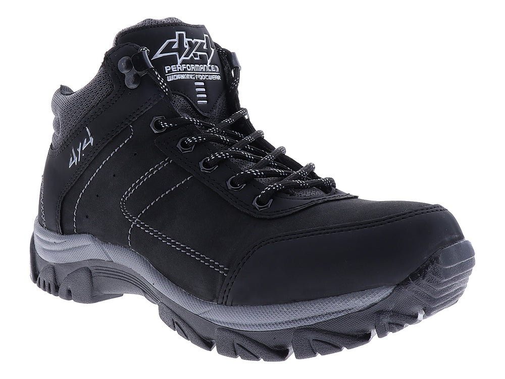 Bota deportiva 4X4 en color negro con detalles en gris y suela robusta para terreno difícil.