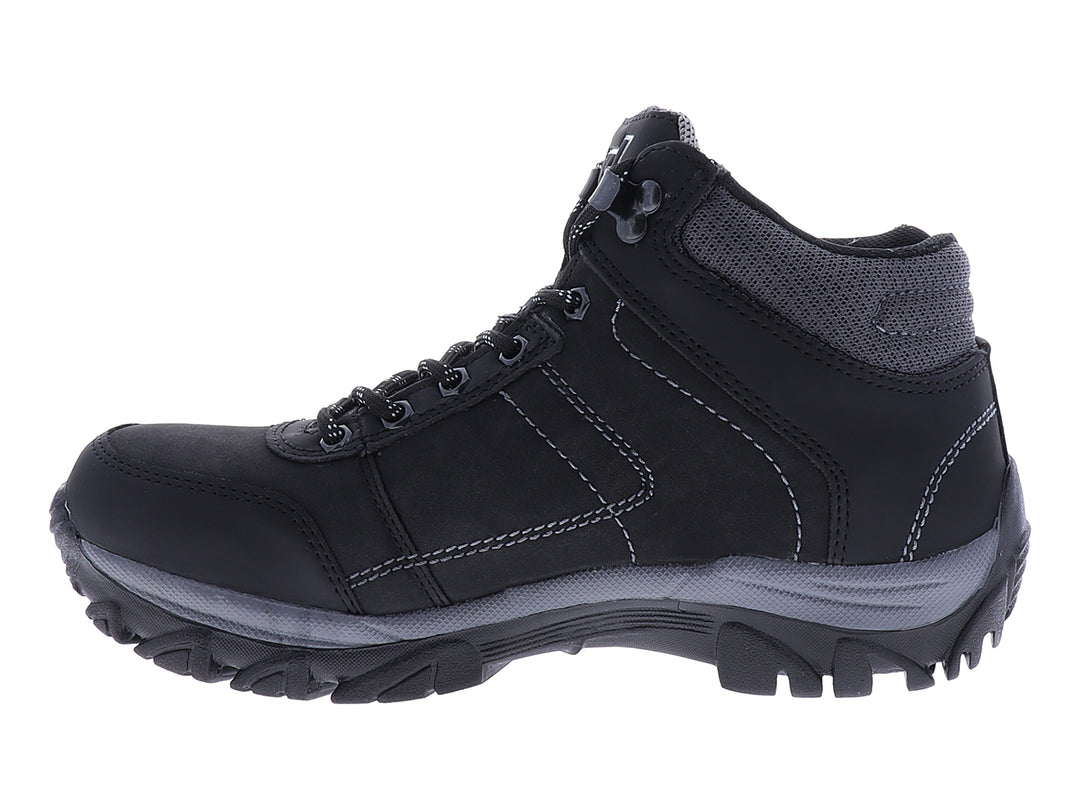 Bota deportiva 4X4 en color negro con detalles en gris y suela robusta para terreno difícil.