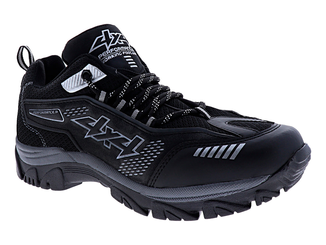 Zapato deportivo 4X4 en color negro con detalles en gris, diseño robusto para actividades al aire libre.