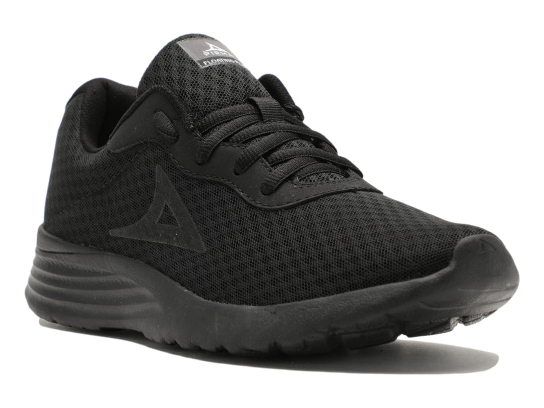 Tenis deportivos Pirma de color negro con textura de malla y suela sintética.