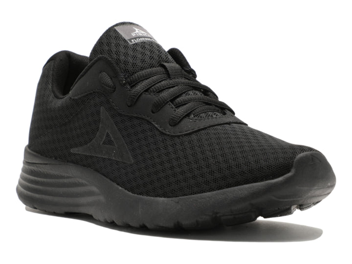 Tenis deportivos Pirma de color negro con textura de malla y suela sintética.