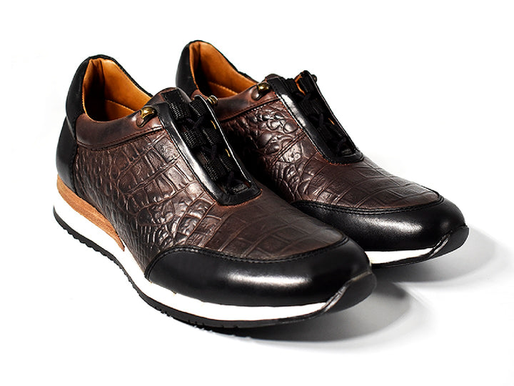 Zapato casual para hombre Buckhouse Malibu en colores nogal y negro con suela blanca.