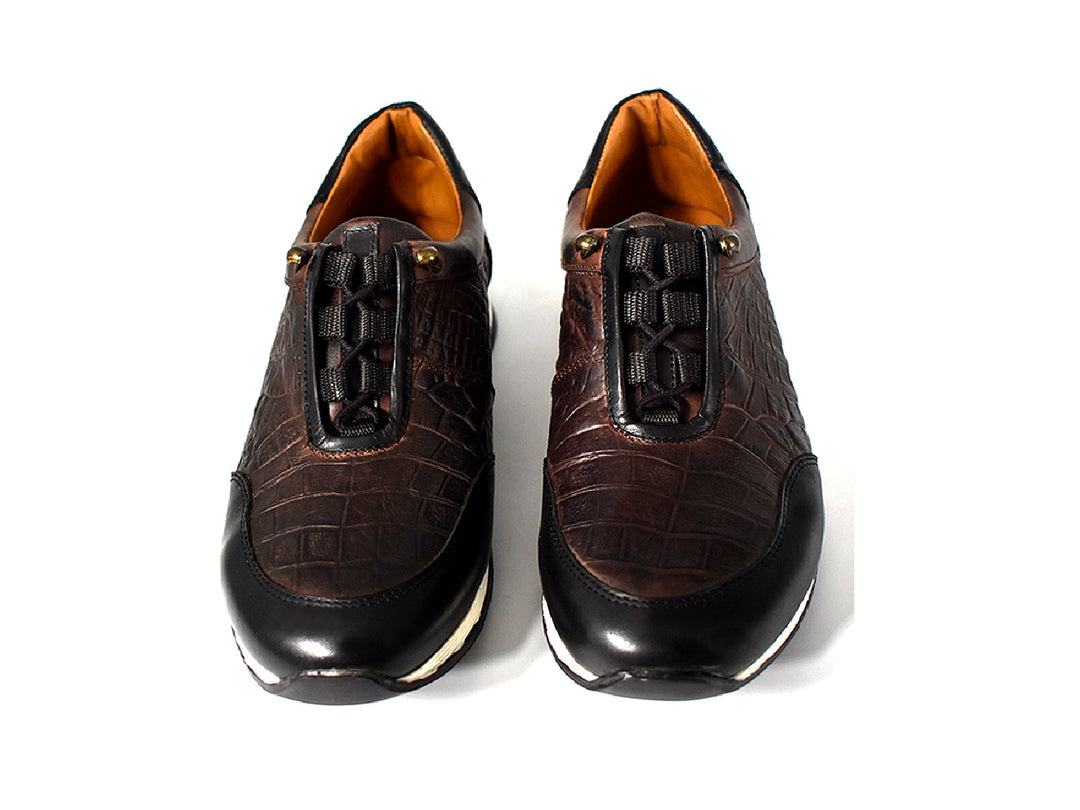 Zapato casual para hombre Buckhouse Malibu en colores nogal y negro con suela blanca.