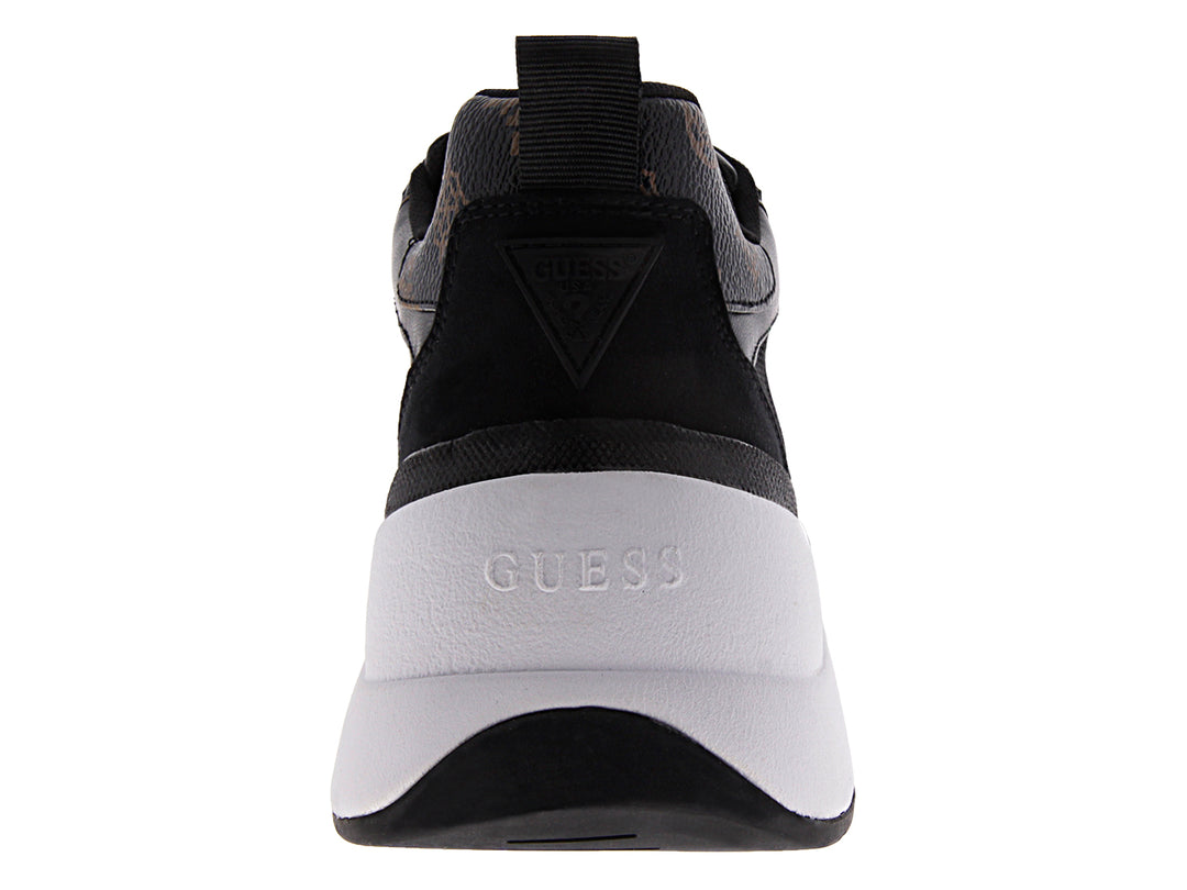Tenis Guess Jennea 2 color negro con suela blanca ancha y plataforma.