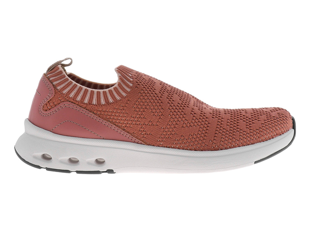 Zapato deportivo Flexi de tejido color rosa con suela blanca y punta negra, diseño sin cordones.