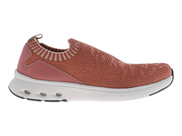 Zapato deportivo Flexi de tejido color rosa con suela blanca y punta negra, diseño sin cordones.