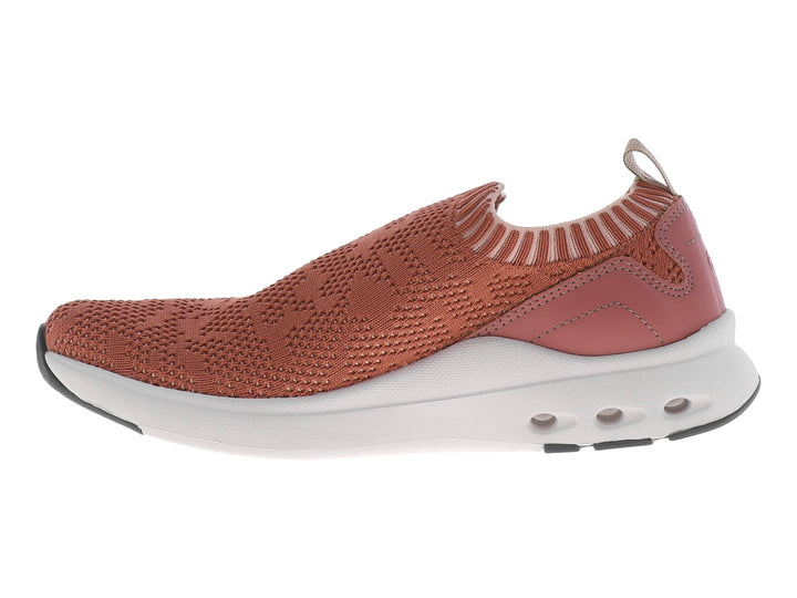 Zapato deportivo Flexi de tejido color rosa con suela blanca y punta negra, diseño sin cordones.