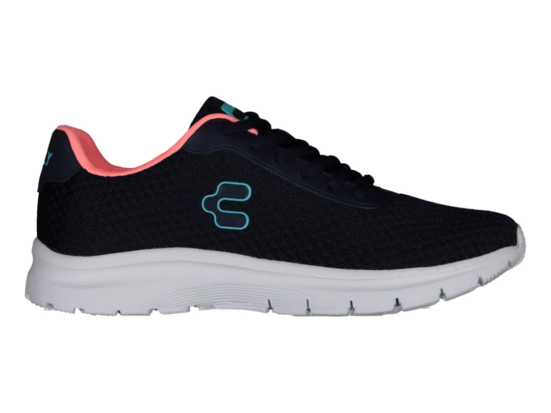 Tenis deportivos Charly color azul marino con suela blanca y detalles en aqua y coral.