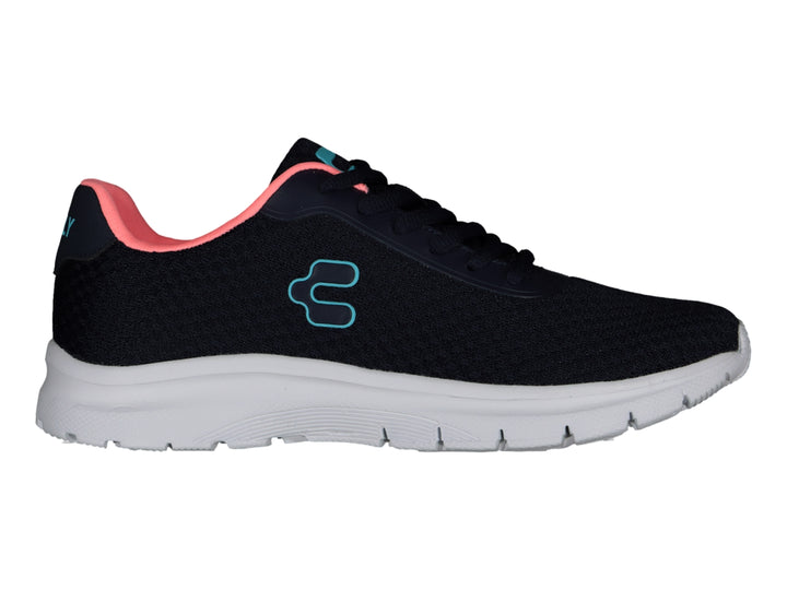 Tenis deportivos Charly color azul marino con suela blanca y detalles en aqua y coral.