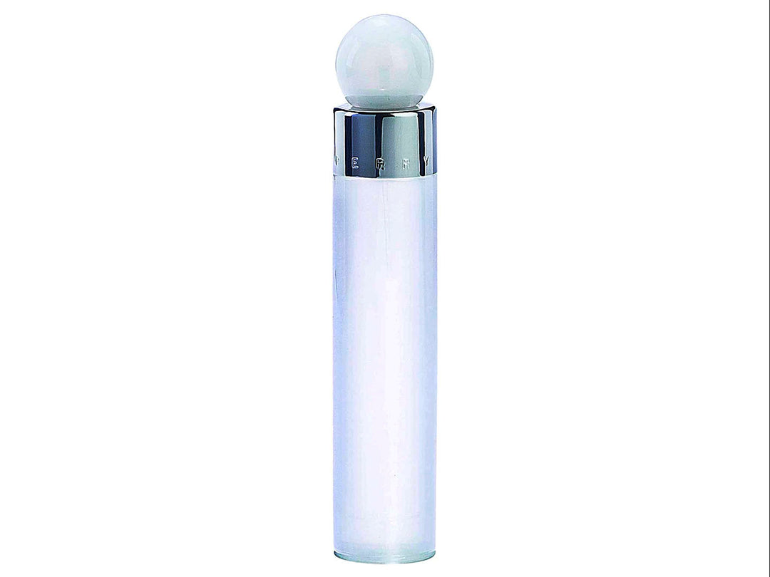 Botella y caja de perfume Perry Ellis 360 White for Men en color blanco con detalles plateados.