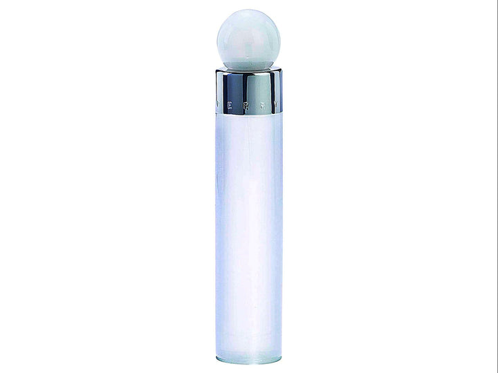 Botella y caja de perfume Perry Ellis 360 White for Men en color blanco con detalles plateados.