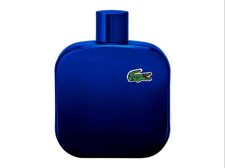 Perfume Lacoste L.12.12 Pour Lui Magnetic en botella y caja de color azul intenso.