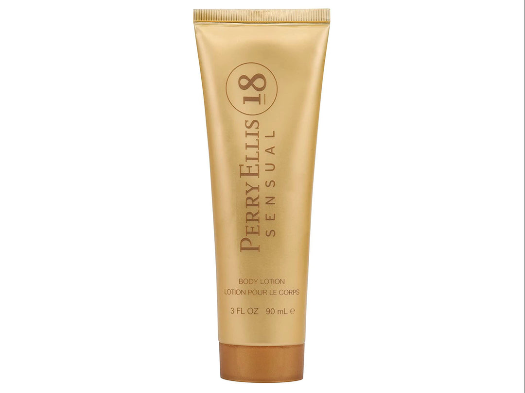 Set de regalo Perry Ellis 18 Sensual para Mujer en color dorado, incluye cuatro piezas y estuche.