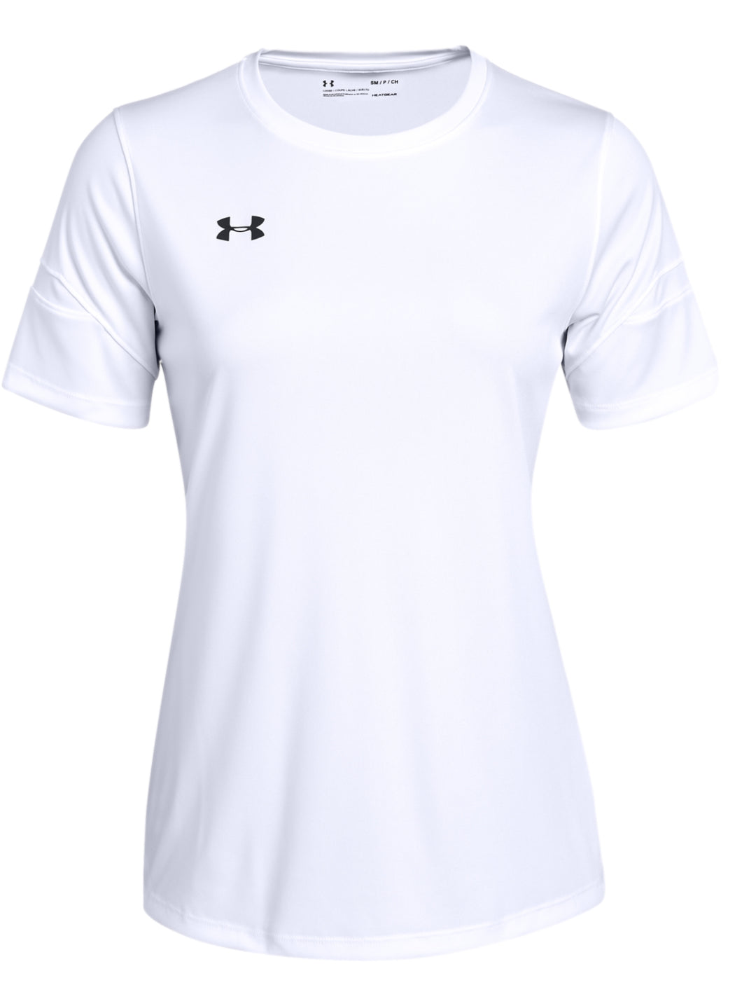Playera deportiva blanca de manga corta y cuello redondo para mujer de la marca Under Armour.