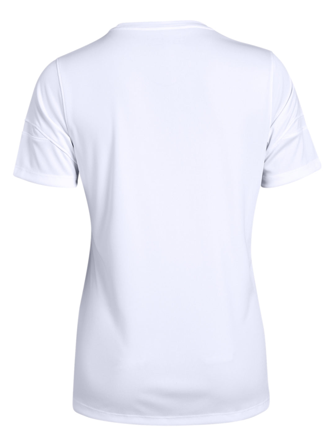 Playera deportiva blanca de manga corta y cuello redondo para mujer de la marca Under Armour.