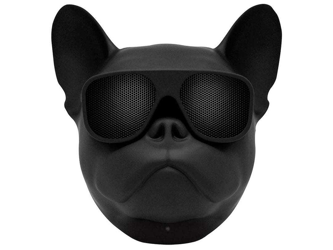 Bocina Bluetooth Select Sound en color negro con diseño de cabeza de perro bulldog francés y acabado mate.