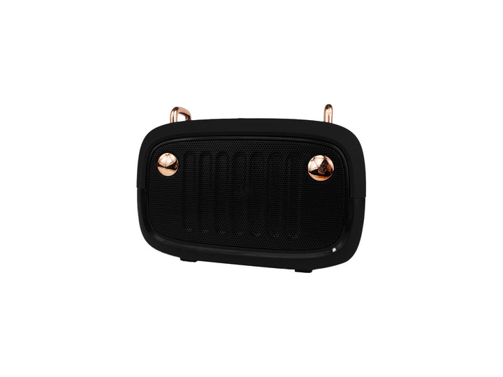 Bocina portátil Beast HBX4N color negro con detalles dorados y rejilla frontal.