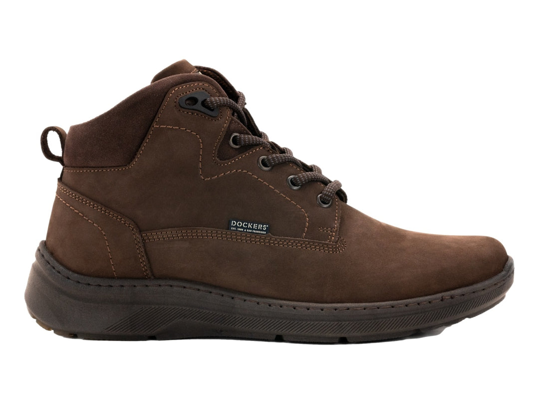 Bota casual Dockers color chocolate de cuero mate con cordones y suela a juego.