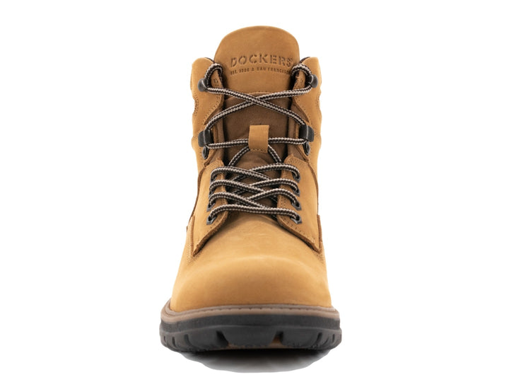 Botas Dockers color honey de cuero con agujetas y suela negra resistente.