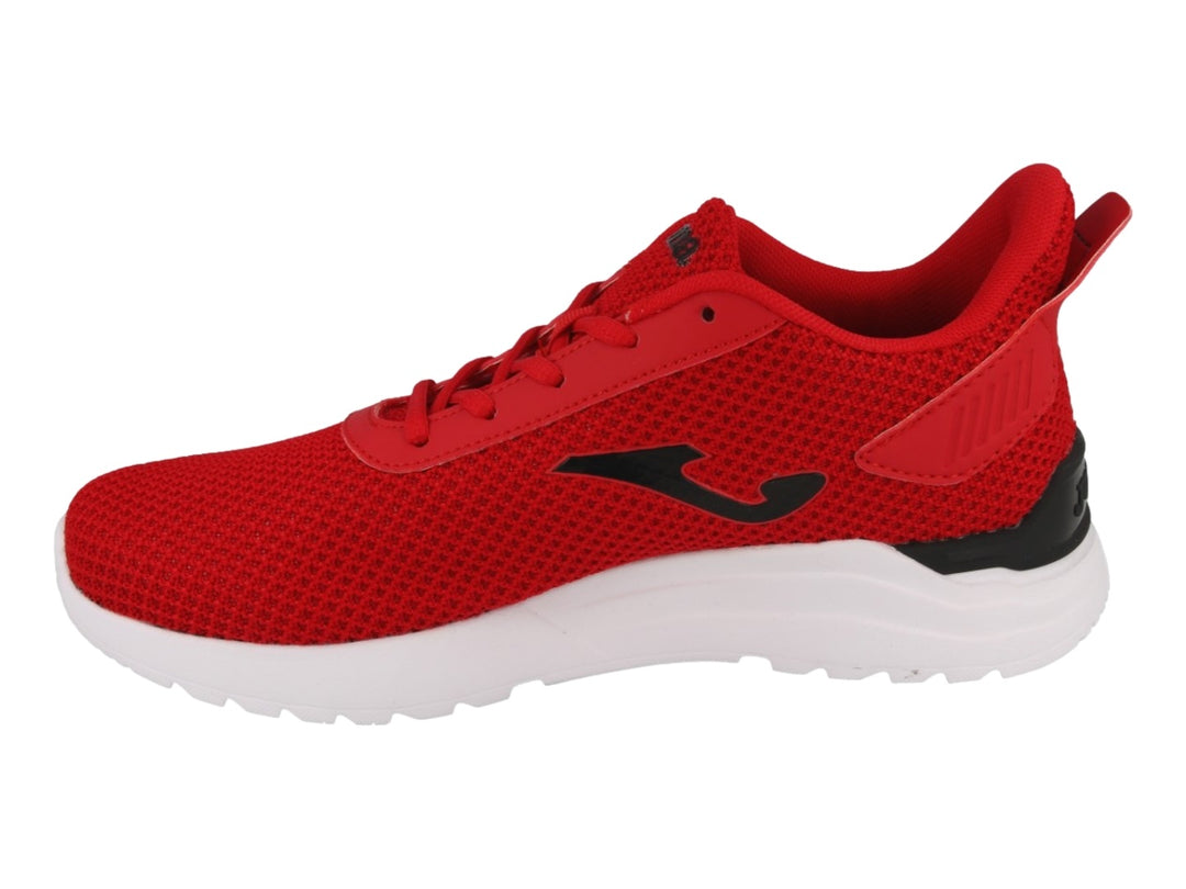 Tenis deportivos Joma de color rojo con suela blanca y logotipo en color negro.