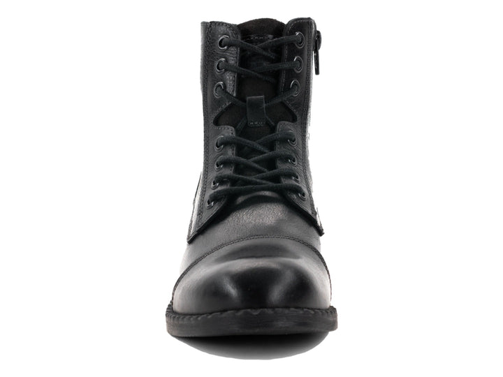 Botas negras de cuero sintético para mujer con agujetas y tacón bajo.