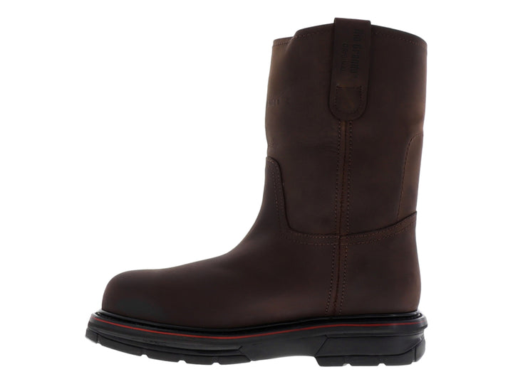 Bota de seguridad Rio Grande en color chocolate con casco de acero y suela negra.