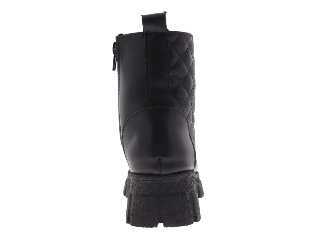 Botas negras MIA BONITA con diseño acolchado, agujetas y suela de plataforma gruesa.