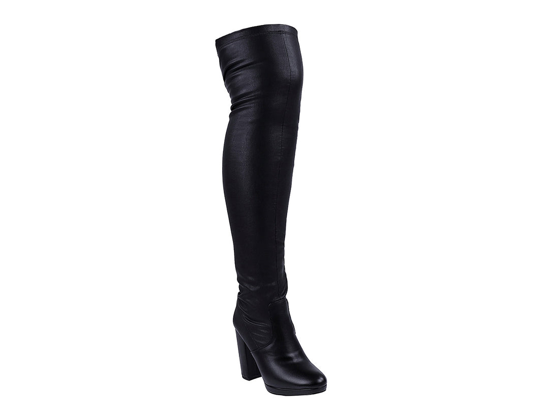 Botas altas color negro para mujer con tacón cuadrado y acabado liso.