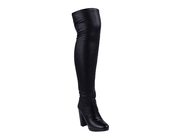 Botas altas color negro para mujer con tacón cuadrado y acabado liso.