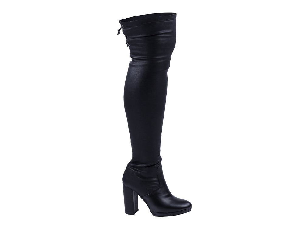 Botas altas color negro para mujer con tacón cuadrado y acabado liso.