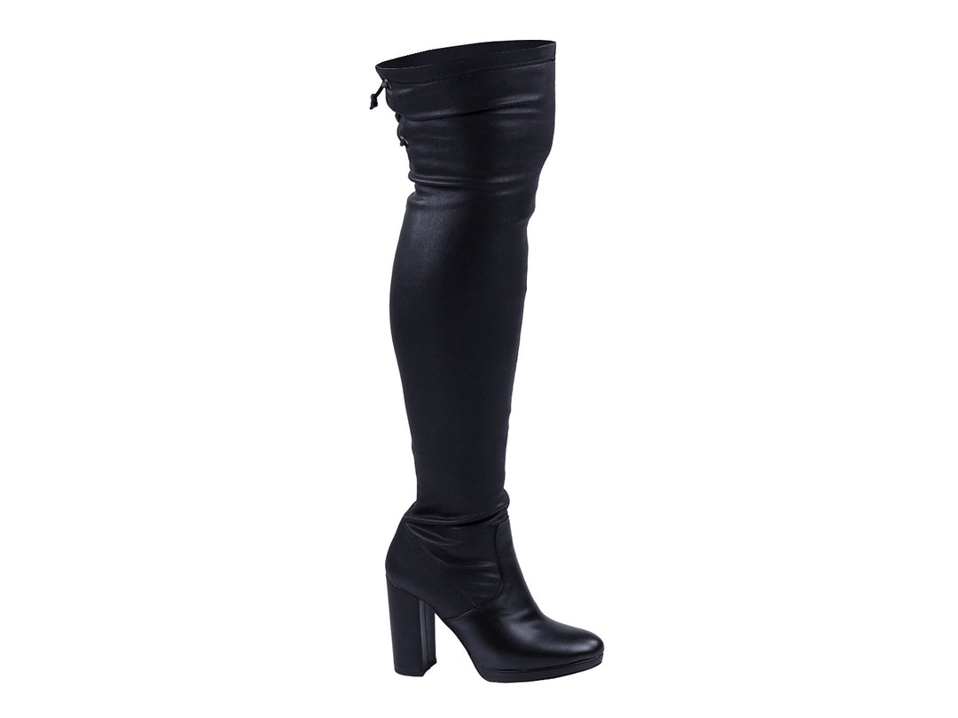Botas altas color negro para mujer con tacón cuadrado y acabado liso.