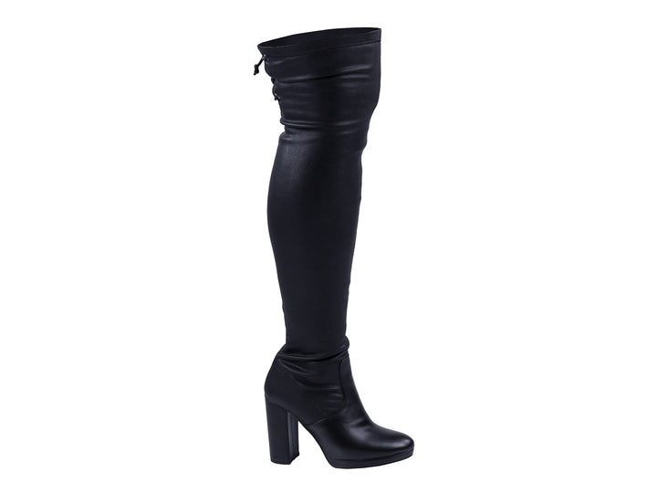Botas altas color negro para mujer con tacón cuadrado y acabado liso.