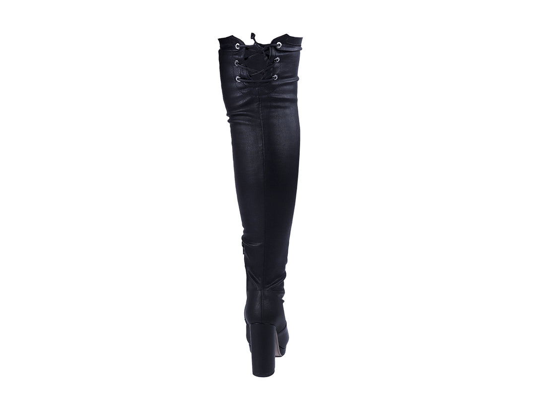 Botas altas color negro para mujer con tacón cuadrado y acabado liso.