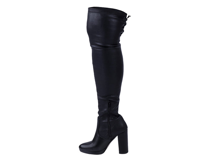 Botas altas color negro para mujer con tacón cuadrado y acabado liso.