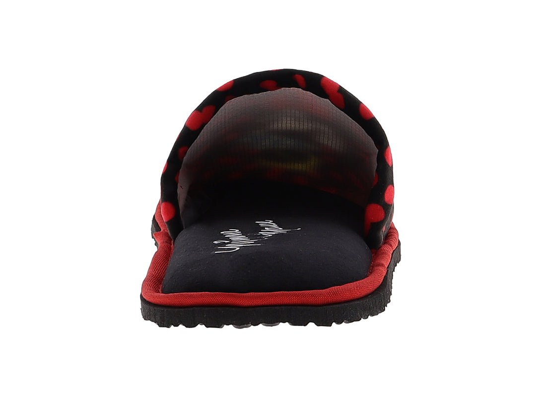 Pantuflas negras con lunares rojos y estampado de Minnie Mouse para mujer.