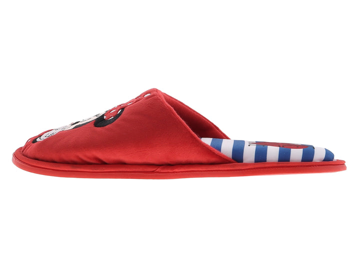 Pantuflas rojas de Minnie Mouse para mujer con diseño de peluche y suela plana.