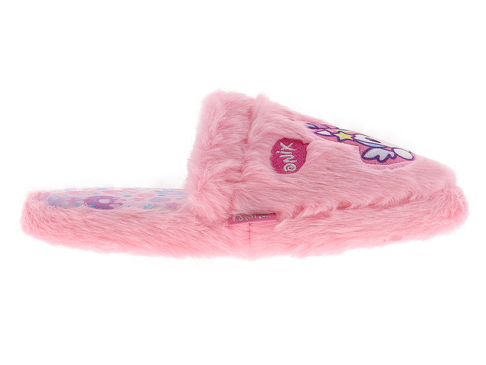Pantufla rosa de peluche con diseño de unicornio para niña.
