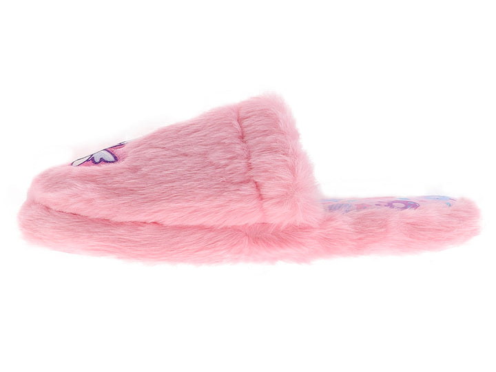 Pantufla rosa de peluche con diseño de unicornio para niña.