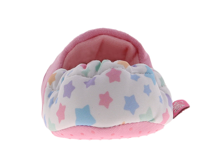 Pantuflas rosas para niña con parche de unicornio y talón multicolor.