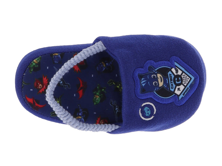 Pantufla azul de peluche para niño con diseño de Catboy de PJ Masks y asa de transporte.