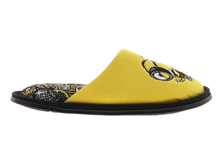 Pantufla amarilla para niño con estampado de Minion y suela negra.
