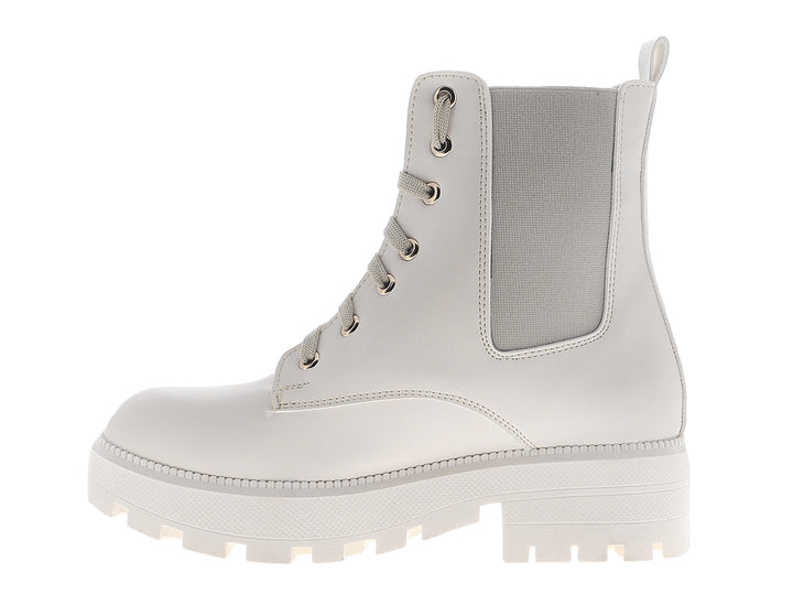 Botines Diva Nairobi para mujer en color gris claro con suela track y agujetas.