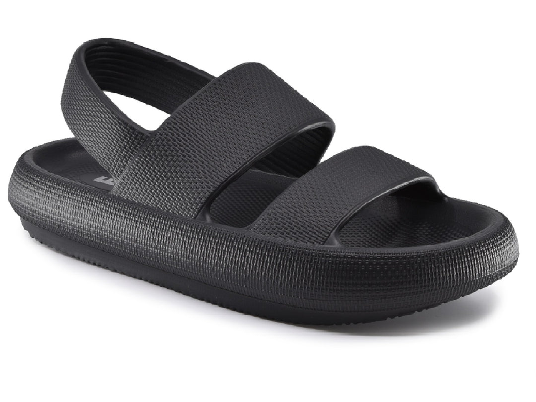Sandalia EFE para mujer en color negro con textura rugosa y correas anchas.