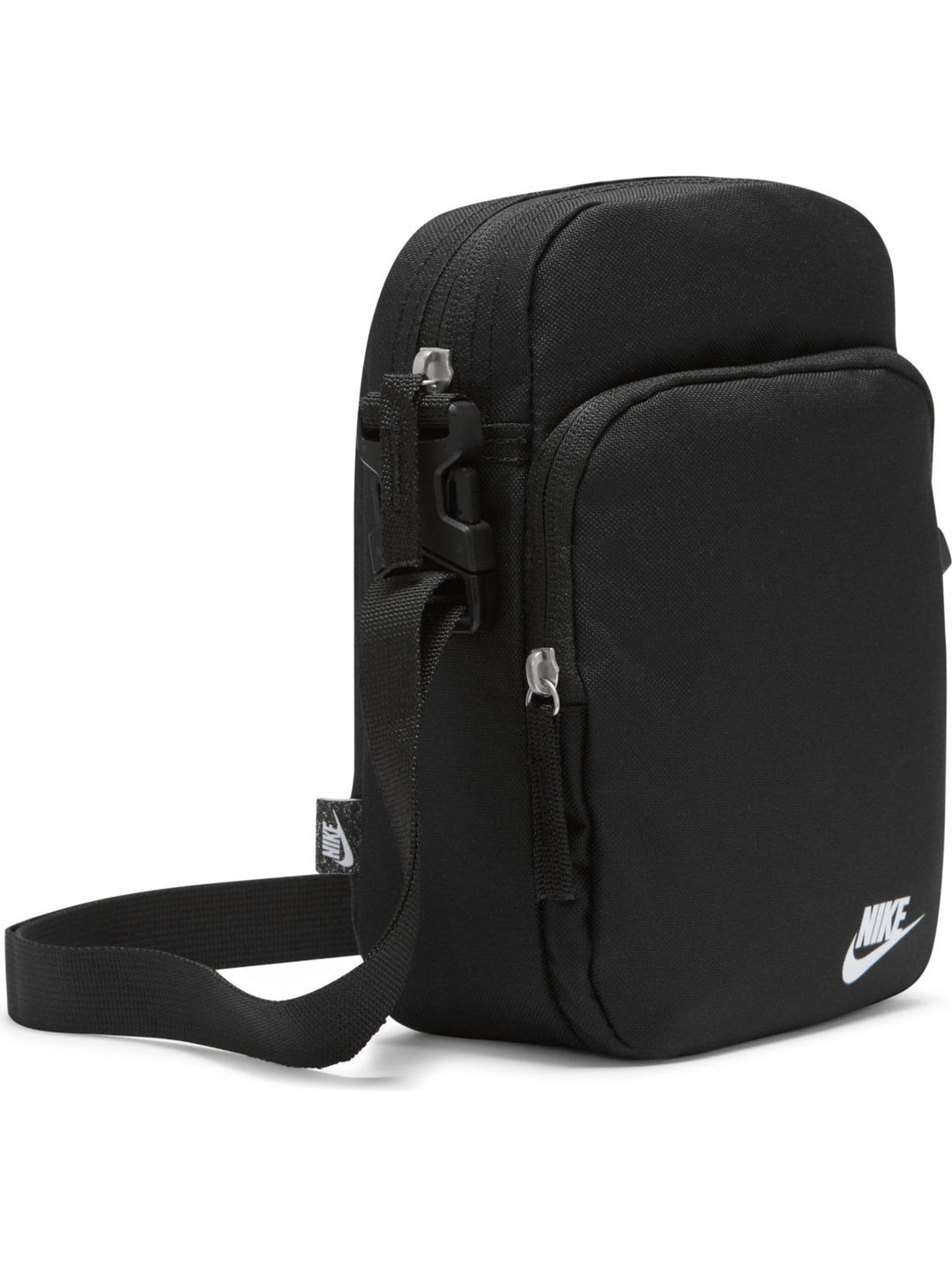 Bolso crossbody Nike negro con logotipo blanco y correa ajustable.