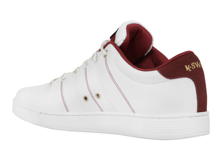 Tenis K-Swiss blancos con franjas rojas y doradas y escudo de Gryffindor para hombre.