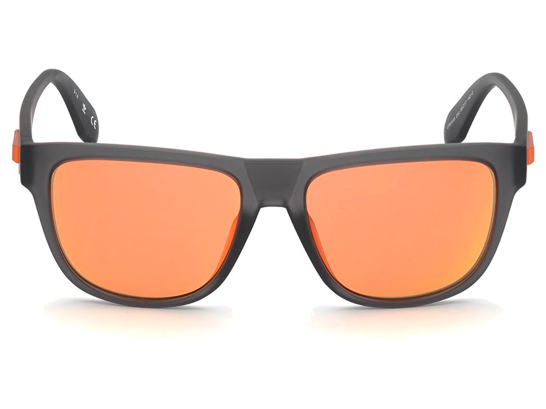 Lentes de sol Adidas Originals con montura gris oscuro mate y micas en color naranja vibrante.