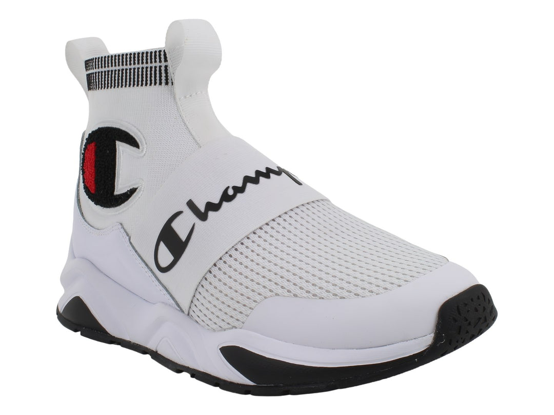 Tenis deportivos Champion color blanco con diseño de calcetín y banda elástica frontal.
