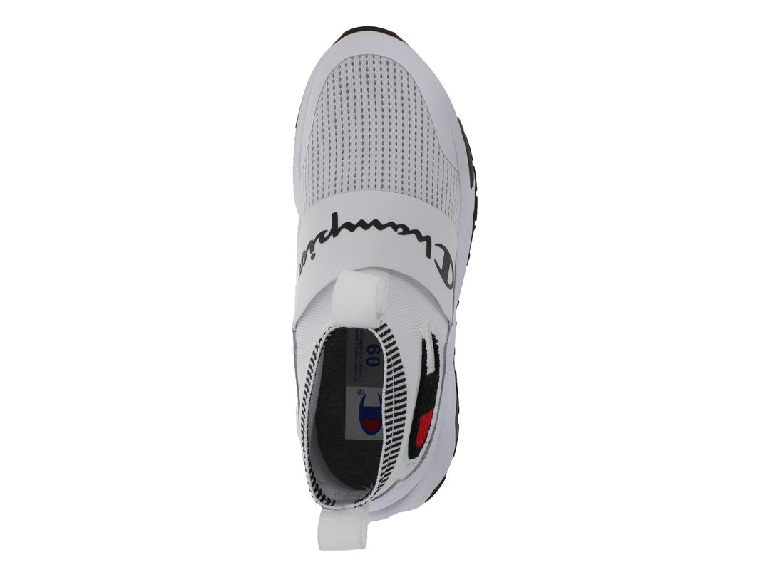 Tenis deportivos Champion color blanco con diseño de calcetín y banda elástica frontal.